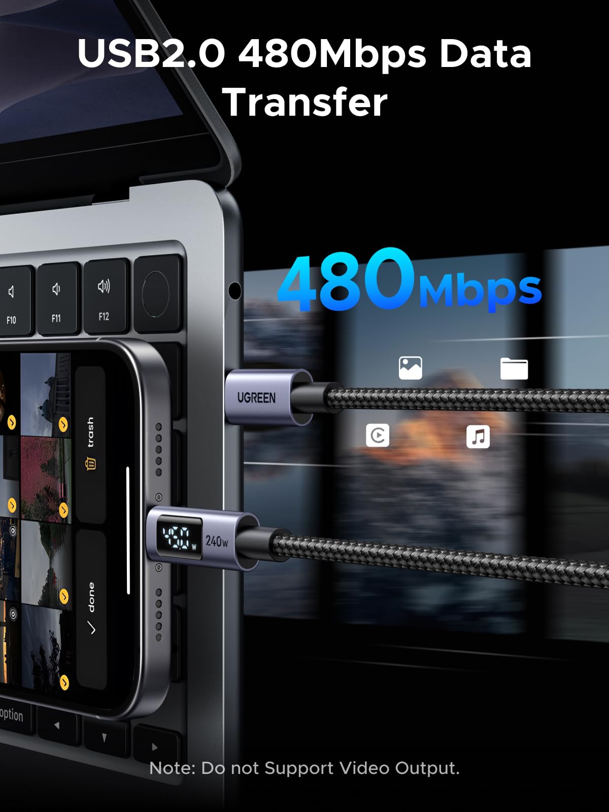 UGREEN USB-C Cable (240W, Digital Display, 480Mbps)